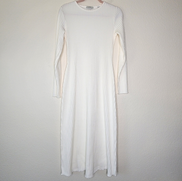 Vince Ivory Ribbed Long Sleeve Midi Dress M - Picture 2 of 6